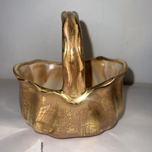 Stangl Granada Gold Porcelain Basket 3621 Hand Painted - Picture 2 of 12